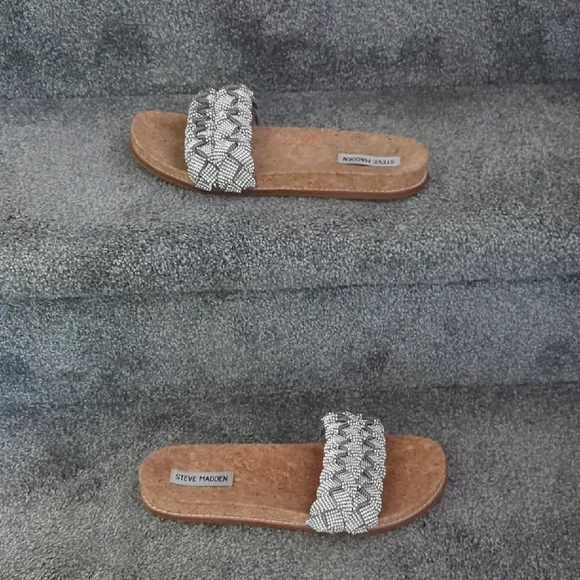 Steve Madden Silver Braided Slide Sandals - Picture 5 of 8